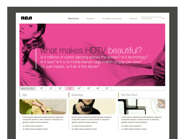 Corporate Web, TV Landing — website for RCA, image 1 of 3